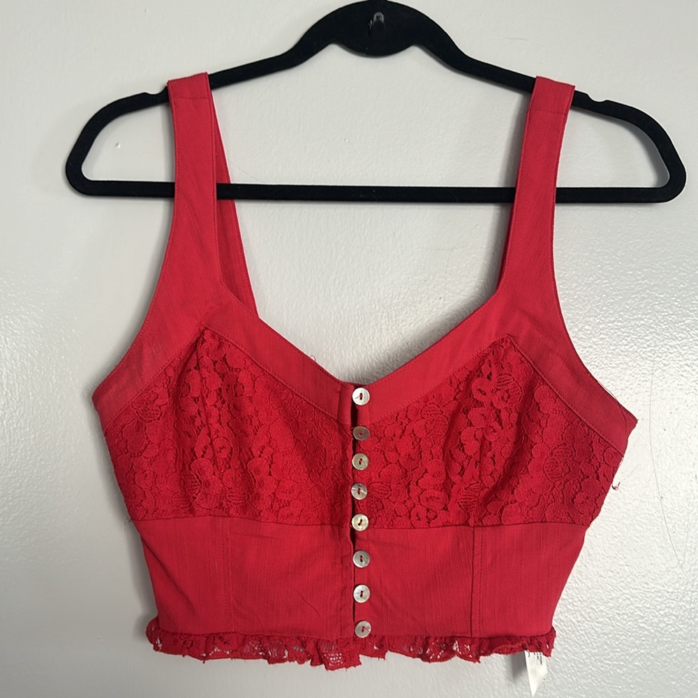 Free People Pink ButtonUp Lace Cropped Top